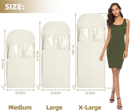 2 Pack Space Saving Garment Bag with Self Compression Zipper, Garment Bags for Hanging Clothes, Compression Bags for Storage, Hanging Garment Bag for Coats and Down Jackets (M, Beige)