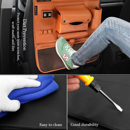 Car Backseat Organizer with Foldable Table Tray,Car Storage Organizer with Tablet Holder,Car Seat Back Protectors Kick Mats,Premium PU Leather Material,Compatible with Most Vehicles
