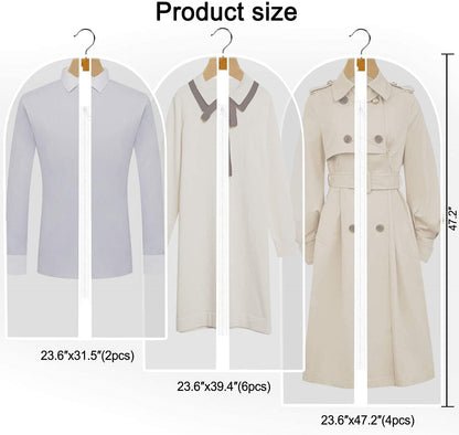 12 Pack Breathable Clothes Covers with Zip, Waterproof Dustproof Garment Covers Bags Dress Bag Covers Damp-proof Mens Suit Storage Bag for Wardrobe Storage and Travel(White)