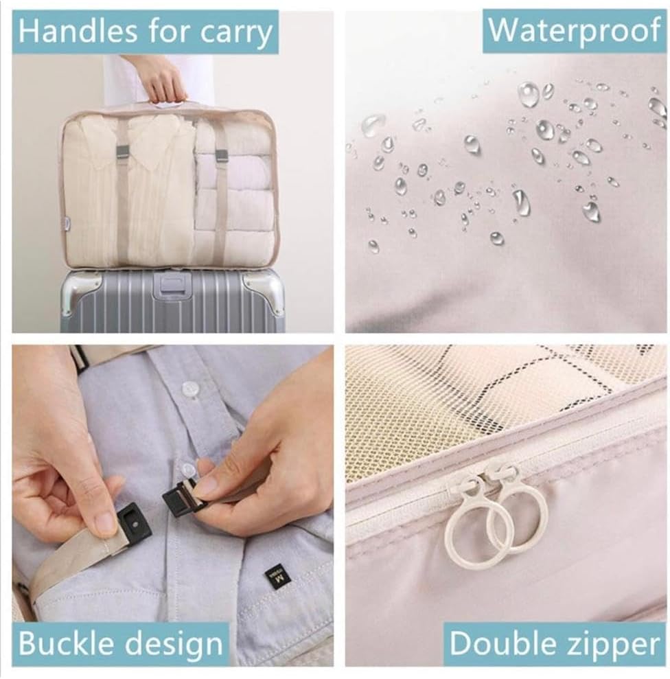 9 Set Packing Cubes for Suitcases, Aydicon Travel Luggage Packing Organizers with Laundry, Toiletry Bag, Compression Storage Shoe Bag, Toothbrush Case, Travel Essentials (Cream)