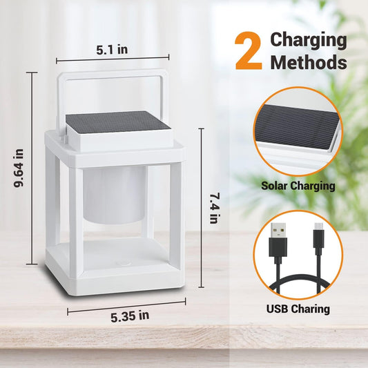 LETRY Outdoor Table Lamp, 3-Level Brightness LED Nightstand Lantern, Portable Rechargeable Solar Lamp IP44 Waterproof, Touch Control Outdoor Cordless Lantern for Patio/Walking/Reading/Camping