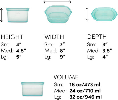 Zip Top Reusable Food Storage Bags | 3 Dish Set [Frost] | Silicone Meal Prep Container | Microwave, Dishwasher and Freezer Safe | Made in the USA