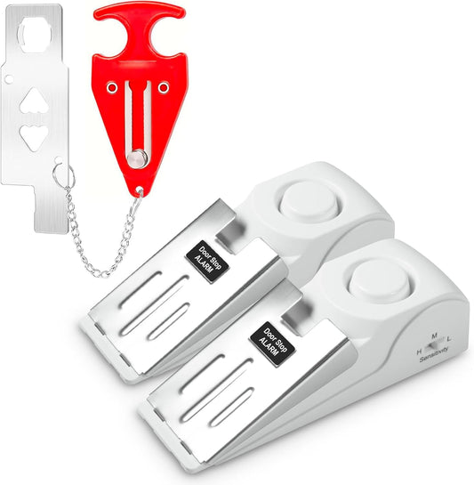Portable Door Stop Alarm and Traveling Hotel Door Lock, No Installation Required, Provides Double Security for Home, Hotel and Traveling (1 Door Lock + 2 Door Stop)