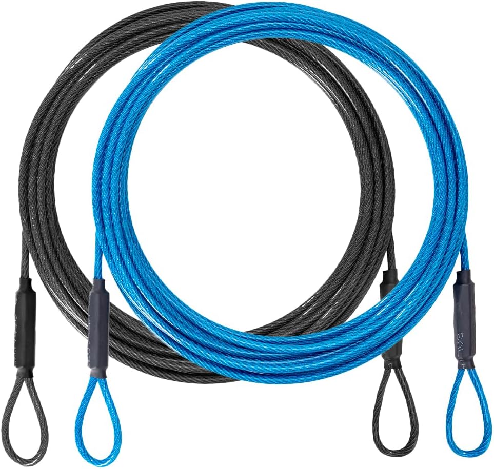 3.3mm (1/8 Inch) Outdoor Travel Stainless Steel Security Cable-4ft Luggage Lock Safety Wire Flexible Steel Wire Rope with Double Loop Safety for Luggage, Bike, Lock(Black+Blue, 4ft-(2Pack)