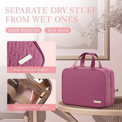 HOTOR Travel Toiletry Bag w/Hanging Hook - Spacious Toiletry Bag Essentials for Women & Men, Makeup Bag/Big Comparment, Waterproof for Travel Accessories, Large, Rosewood-Pink