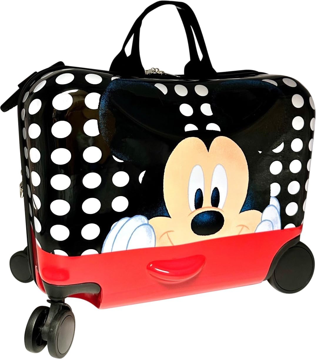 Fast Forward Ride-On 18"" Suitcase For Kids/Tow-Along Toddler Carry-On Luggage With Wheels (Mickey Mouse), Large