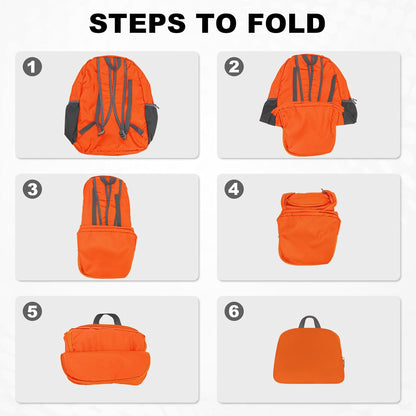 HOLYLUCK 20L lightweight packable Hiking Daypack Foldable Backpack for Men Women Small Travel Outdoor Foldable Shoulder Bag-orange