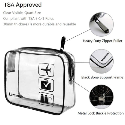 Lermende 2pcs Clear Toiletry Bag TSA Approved Travel Bag,Carry On for Travel,Airport Airline Accessories Compliant Bag,Quart Sized Makeup Cosmetic bag Women Men (Black Gray Blue, 3 Pack)