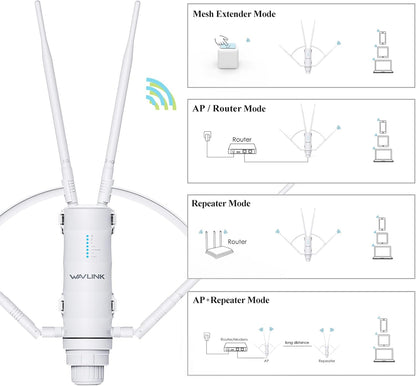 WAVLINK AC1200 Outdoor Long Range Weatherproof WiFi Extender/Wireless Access Point with Passive POE, Dual Band 5G+2.4G, 4x7dBi Omni Directional Antennas,Supports Router/AP/Repeater/Mesh Modes