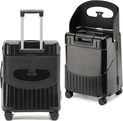 20-Inch Ride-On Suitcase for Kids & Adults – TSA-Approved Underseat Carry-On Luggage with 360° Wheels, Built-In Seat & Safety Belt – Lightweight Durable Spinner Suitcase for Airplane Travel Fits Ages