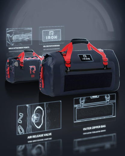 IRON JIA'S Motorcycle Dry Bag - Waterproof Duffle & Luggage Tail Bag Saddle Bags with Roll Top Closure, Shoulder Straps, Inner Pocket and Mesh Pocket (Navy Blue, 30L)
