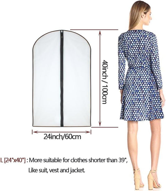 Garment Bag (Set of 6) Plastic Garment Bags with Zipper Hanging Clothes Cover Dress Bag for Suits, Coats Closet (24'' x 40'', Black)