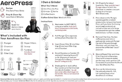AeroPress Go Plus, Small Portable Coffee Maker for Travel & Camping - 3 In 1 Brew Method Combines French Press, Pourover, Espresso, Full Bodied Coffee without Bitterness, Coffee Press Kit - Cream