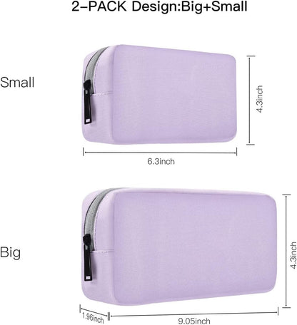 Universal Electronics Accessories Bag Pouch, 2-Pack Portable Soft Carrying Case Bag Wire Cable Organizer for Hard Drive, Power Adapter, Laptop Mouse, Cosmetics Kit, Cell Phone, Small+Big-Purple