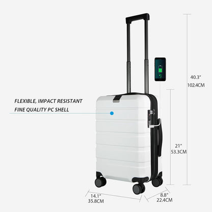 KROSER Hardside Expandable Carry On Luggage with Spinner Wheels & Built-in TSA Lock, Durable Suitcase Rolling Luggage with USB Port, Carry-On 20-Inch, White