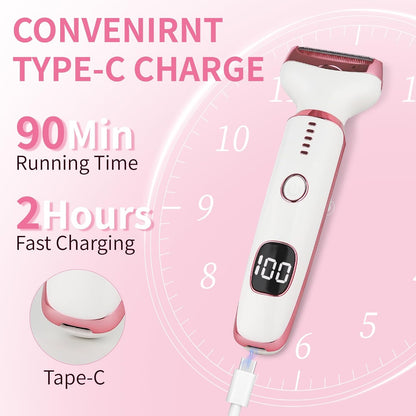 Electric Razors LED Display for Women Men, 2025 Wet/Dry Lady Shaver,4 in 1 Cordless Hair Remover with IPX7 Waterproof,Smooth & Silky Portable Bikini Electric Grooming Set (Pink & White)