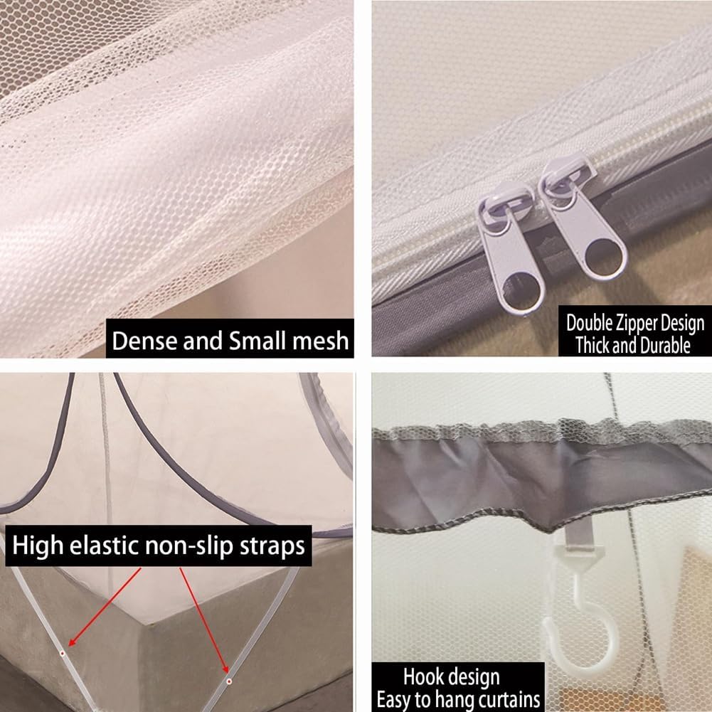 Pop-Up Mosquito Net Tent for Beds Portable Folding Canopy with Net Bottom, Fits Twin to King Size 79x71x59inch, Easy Install Wash for Baby Adults, Indoor Outdoor Use (Gray-King Bed)