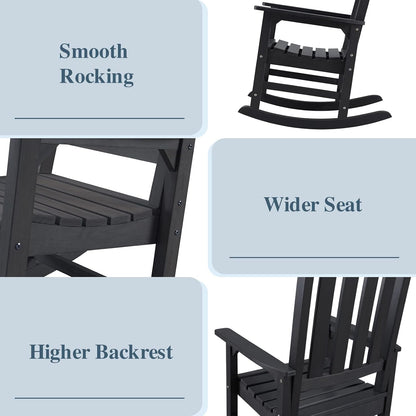 Psilvam Oversized Outdoor Rocking Chair Set of 2, Porch Rocker with 21" Wide Seat and 32" Tall Backrest, Pre-Assembled with Most Components for Effortless Installation (Carbon Black)