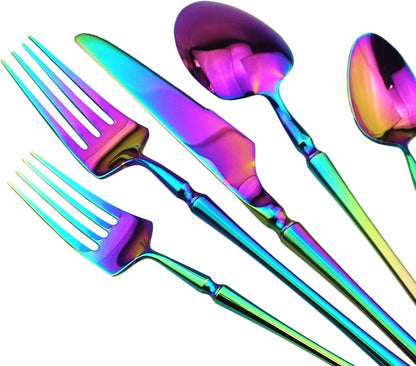 Gugrida 20 piece Rainbow Flatware Set 304 Stainless Steel Fork Spoon Cutlery Luxury Mirror Polished Colorful Silverware, Dishwasher Safe, Service for 4