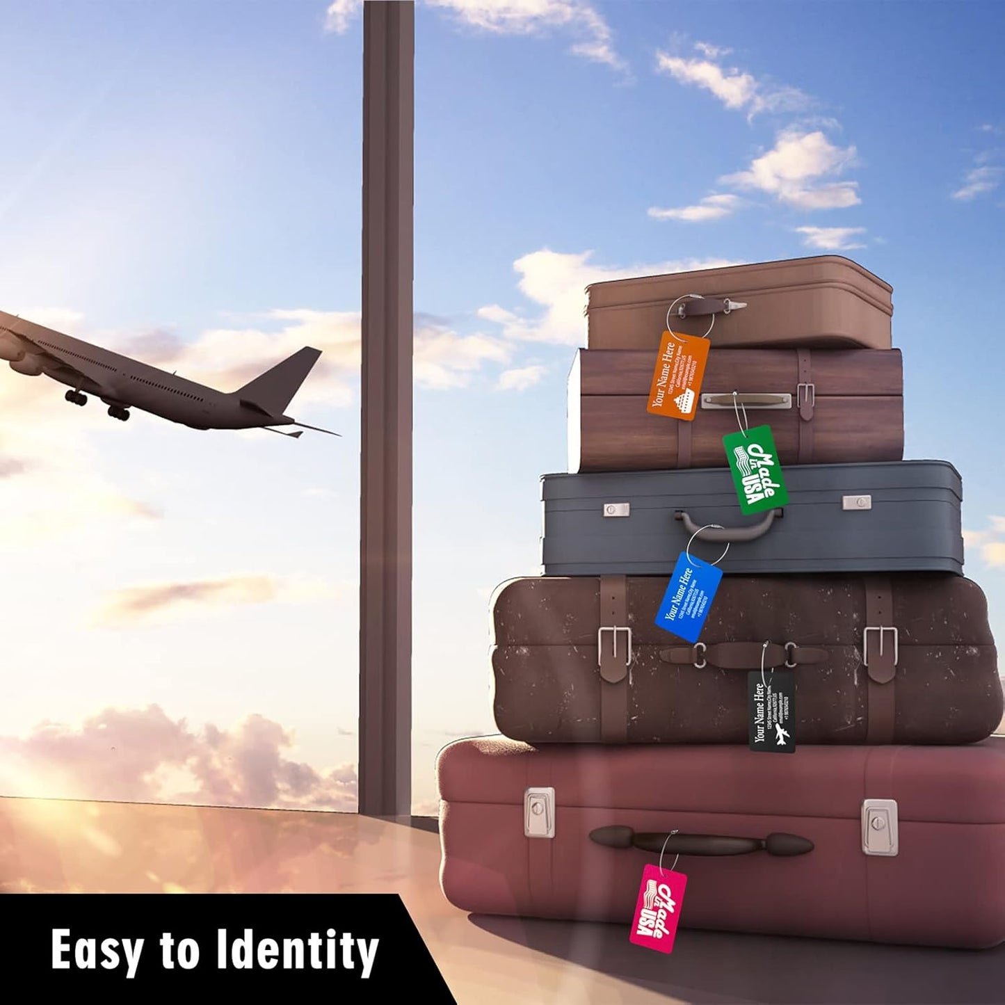 Luggage Tags for Suitcase - Personalized Engraved Metal Tag for Cruise Travel - Custom Name Tags Suitable for Bags and Backpacks(Purple),Horizontal (2x3.5'')
