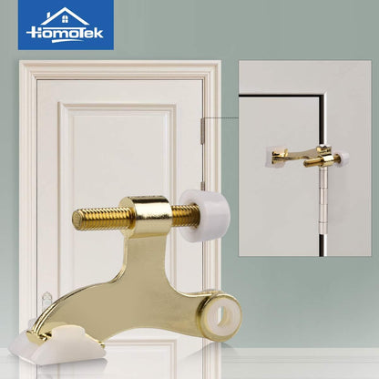 HOMOTEK 8 Pack Hinge Pin Bright Brass Door Stopper, Gold Door Stops, Adjustable Deluxe Heavy Duty Door Stopper 2-1/2"x1-3/4”,with White Rubber Bumper Tips