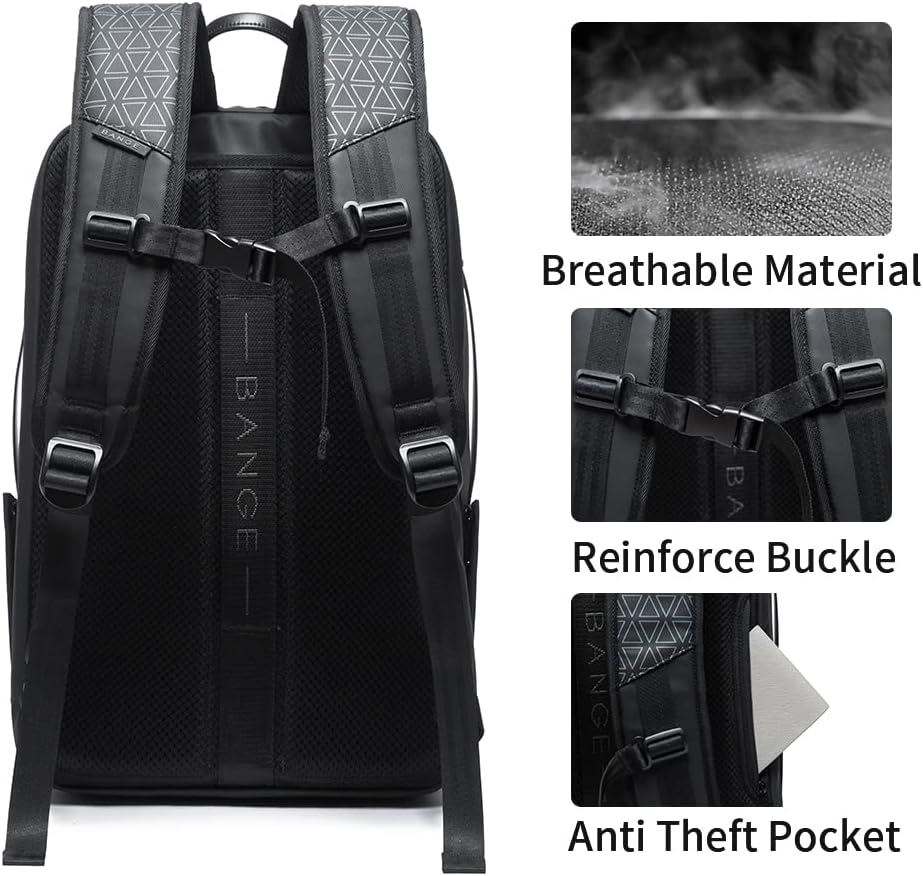 BANGE 45L Expandable Travel Backpacks,Weekender Carry On Backpack, Flight Approved Business Backpack for 17.3inch Laptop
