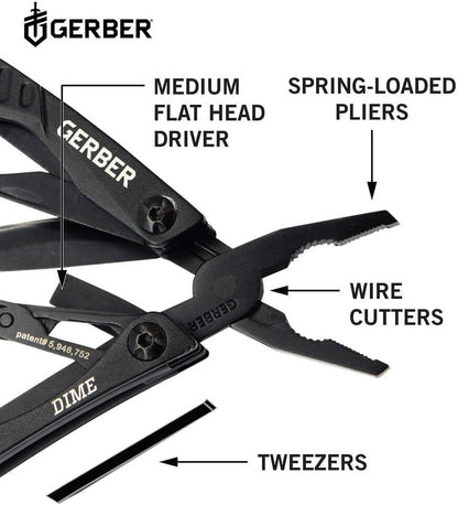 Gerber Gear Dime 12-in-1 Mini EDC Multitool - Needle Nose Pliers, Pocket Knife, Keychain, Bottle Opener - Gifts for Men, EDC Gear and Equipment - Black