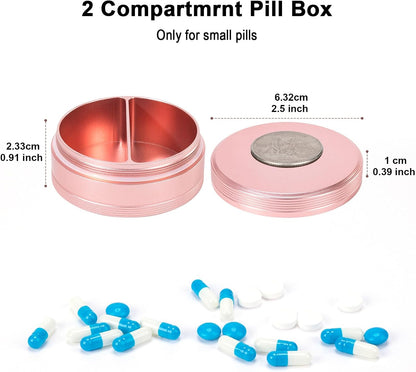 Metal Pill Case 2 Compartment - Waterproof Pill Box for Daily Travel, Pocket Purse Pill Container Holder Compact Medicine Organizer for Vitamins Fish Oils Medication