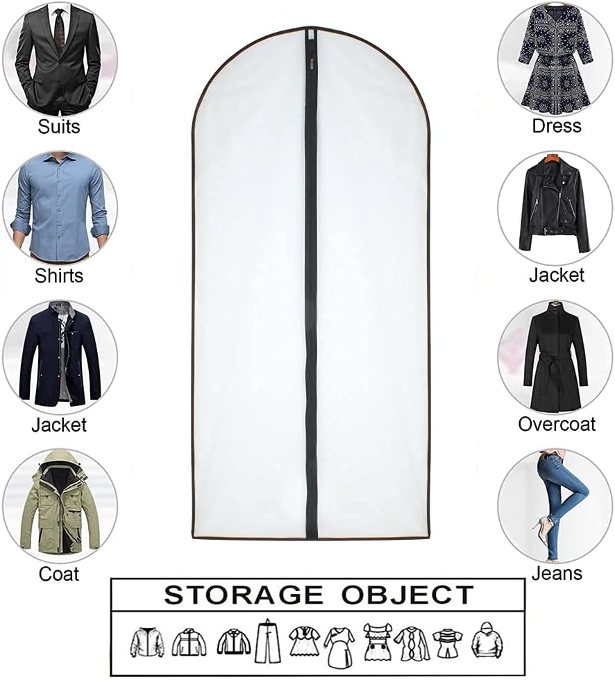 Garment Bags for Hanging Clothes (Set of 6) Black Side Breathable Garment Bag Clothes Cover Clear Full Zipper Bags for Suit Clothes Storage (24'' x 48'', Black)