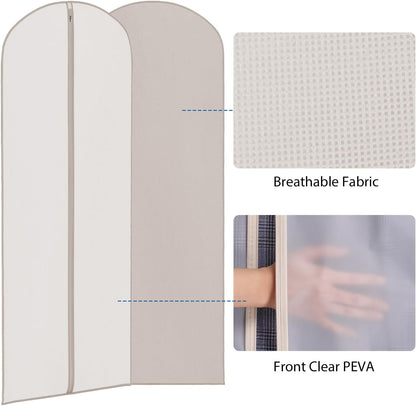 Zilink 65'' Dress Bags for Gowns Long Clear Garment Bags for Hanging Clothes Foldable Dress Covers Garment Bag for Closet Storage and Travel - Beige, 3 Pack