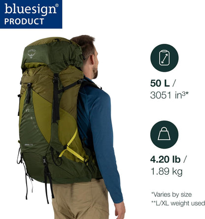 Osprey Atmos AG LT 50L Men's Backpacking Backpack, Scenic Valley/Green Peppercorn, S/M