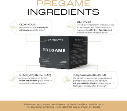 Pregame | Prevent Feeling Awful After Drinking | Alcohol Aid and Liver Health | Doctor Formulated | DHM, N-Acetyl Cysteine NAC, Milk Thistle | Box of 14 Packets (56 Capsules)
