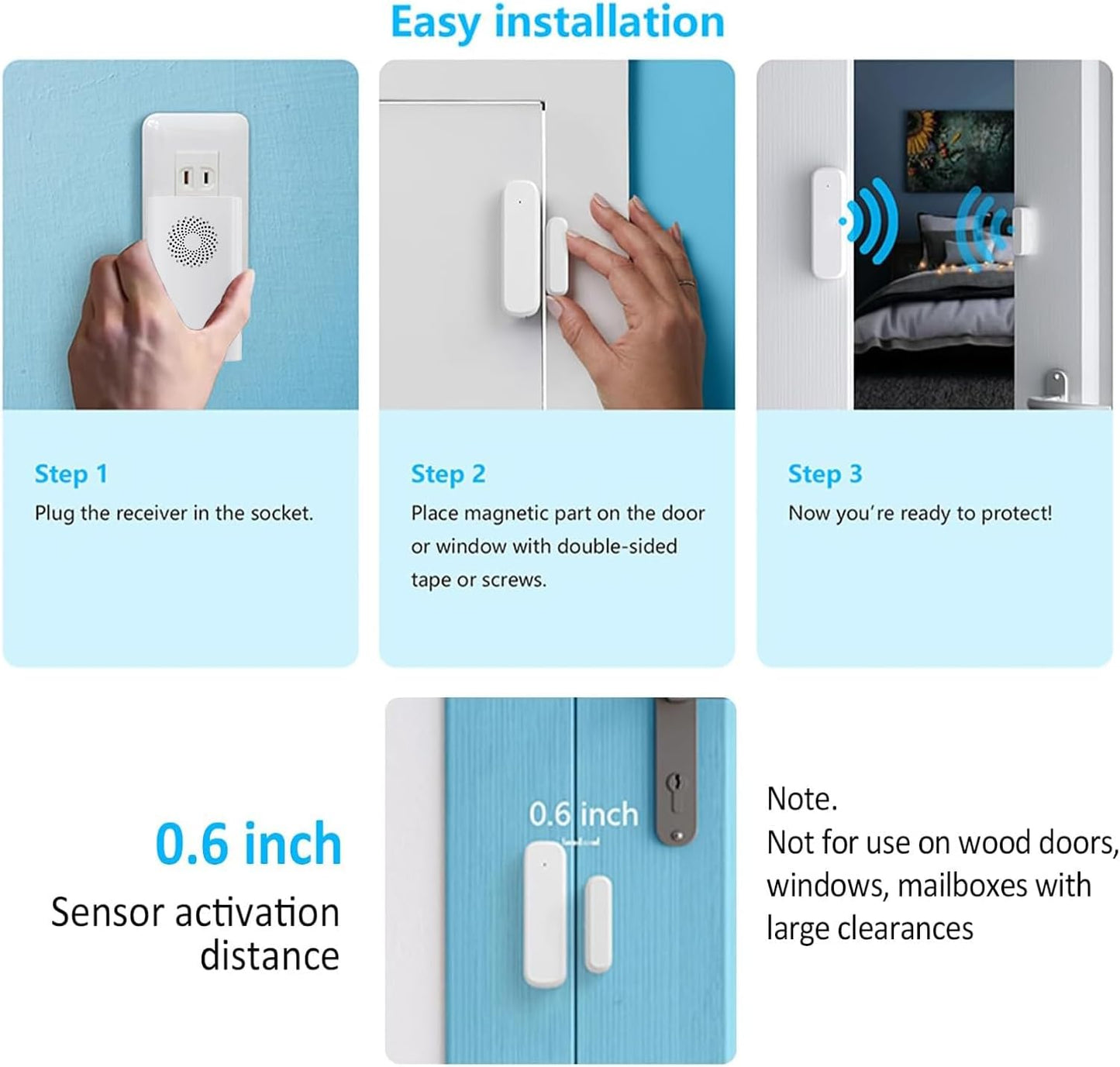 Wireless Door Chime, Door Open Sensor Alarm When Entry Business/Office/Store (500ft Range 51 Ringer Adjustable Volume) Home Alert Bell for Kid/Toddler Safety, 2 Receivers +2 Sensors