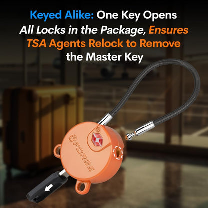 Forge TSA Approved Luggage Locks Ultra-Secure Dimple Key Cable Locks for Travel with Zinc Alloy Body- 2 Orange Locks