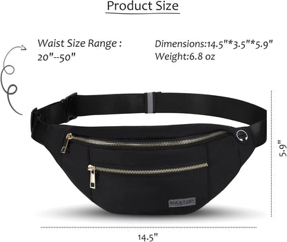 MAXTOP Large Crossbody Fanny Pack with 4-Zipper Pockets,Gifts for Enjoy Sports Festival Workout Traveling Running Casual Hands-Free Wallets Waist Pack Phone Bag Carrying All Phones