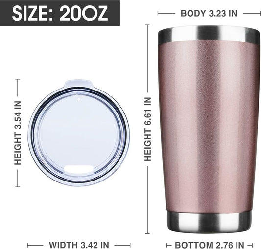 20oz Tumbler Bulk Stainless Steel Vacuum Insulated Tumblers with Lid Double Wall Travel Mug Durable Powder Coated Coffee Cup, Suitable for Ice Drinks and Hot Beverage (Rose gold 1pack)
