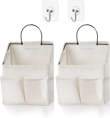 2 Pack Wall Hanging Storage Basket,Wall Hanging Organizer Bags with Pockets, Wall organizer Storage for Dormitory Bathroom Bedroom Kitchen(White-upgraded)