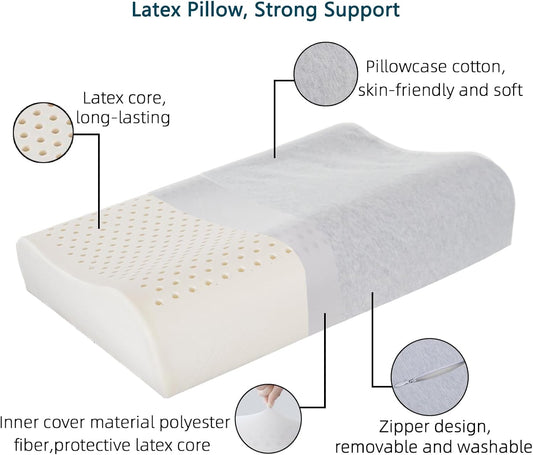 Cervical Neck Pillow for Pain Relief - Ergonomic Organic Nature Latex Foam Contour Pillows for Side, Back Sleepers, Medium Firm Soft Pillow for Neck Support with Breathable Cover (3.9"/4.7")