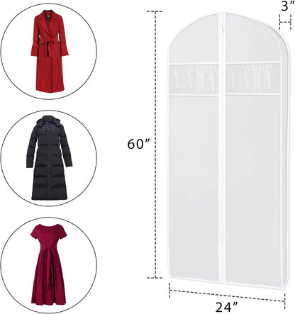 Zilink 60-Inch Long Dress Garment Bags for Storage With 3" Gusset - Clear Coat Cover Bag for Gowns and Closet Storage