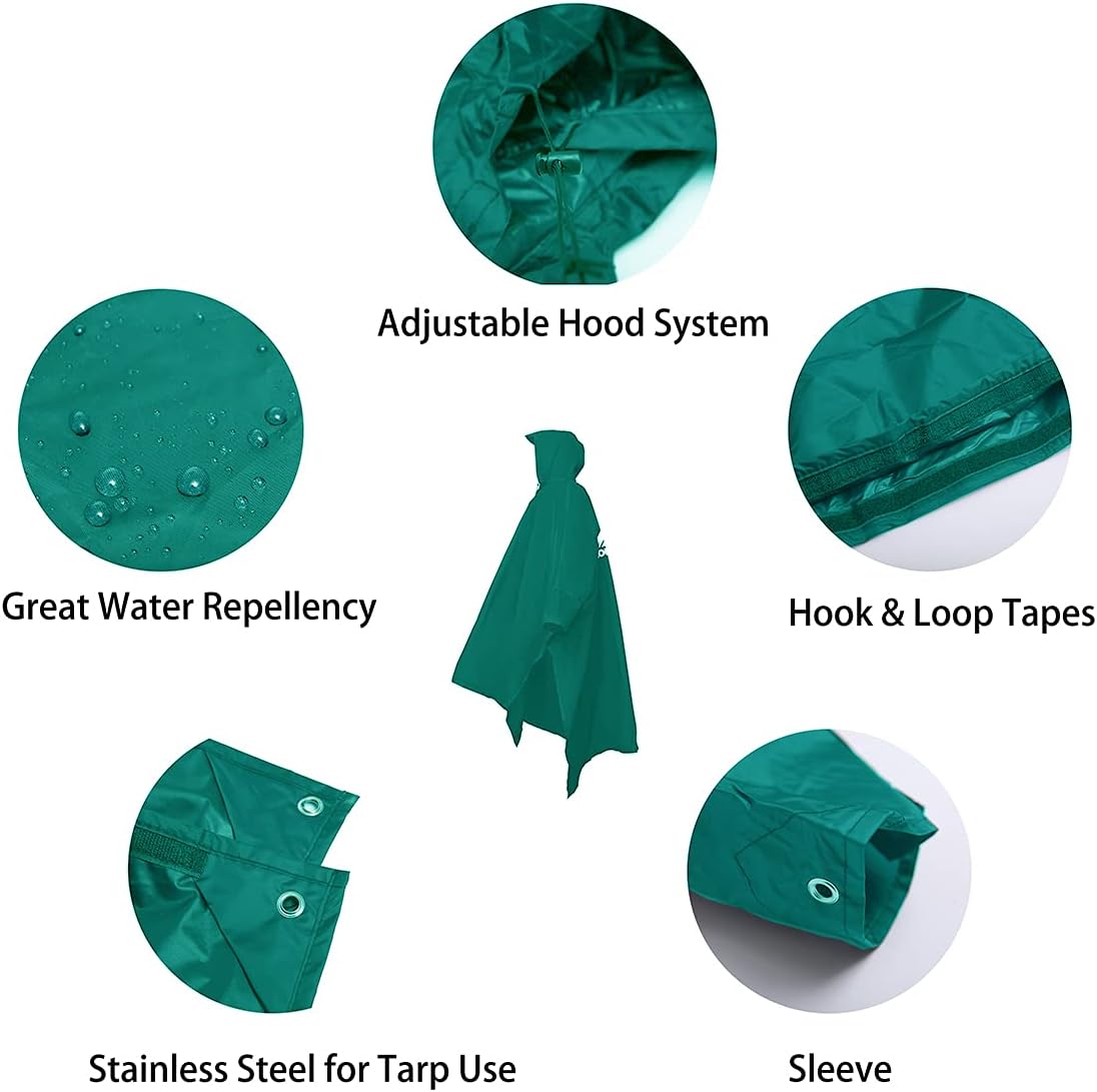 longsinger Rain Poncho for Adult, Waterproof Rain Poncho with Hood and Sleeve, Ideal for Hiking, Hunting, Camping
