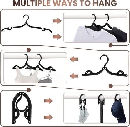 10 Pack Foldable Travel Hangers with 12 Clips - Portable Collapsible Clothes Hangers, Lightweight Folding Coat Hanger & Travel Drying Rack for Clothes