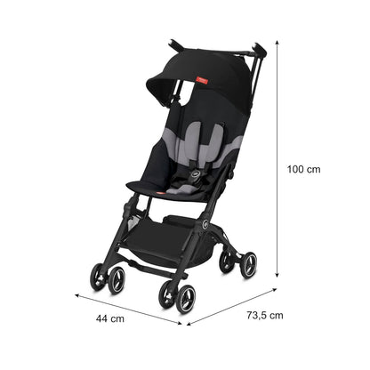 gb Pockit+ All-Terrain, Ultra Compact Lightweight Travel Stroller with Canopy and Reclining Seat in Velvet Black