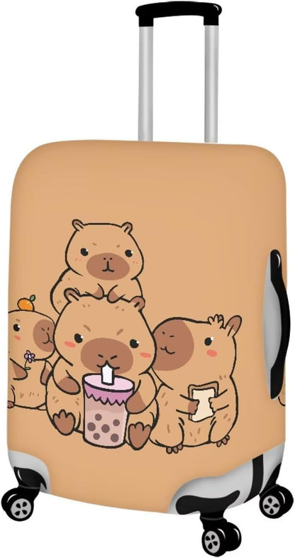 Milk Tea Capybara Luggage Cover Fit 30-32 Inch Universal Thickness Suitcase Covers Protector with Invisible Zipper Scratch-Resistan Travel Luggage Baggage Case