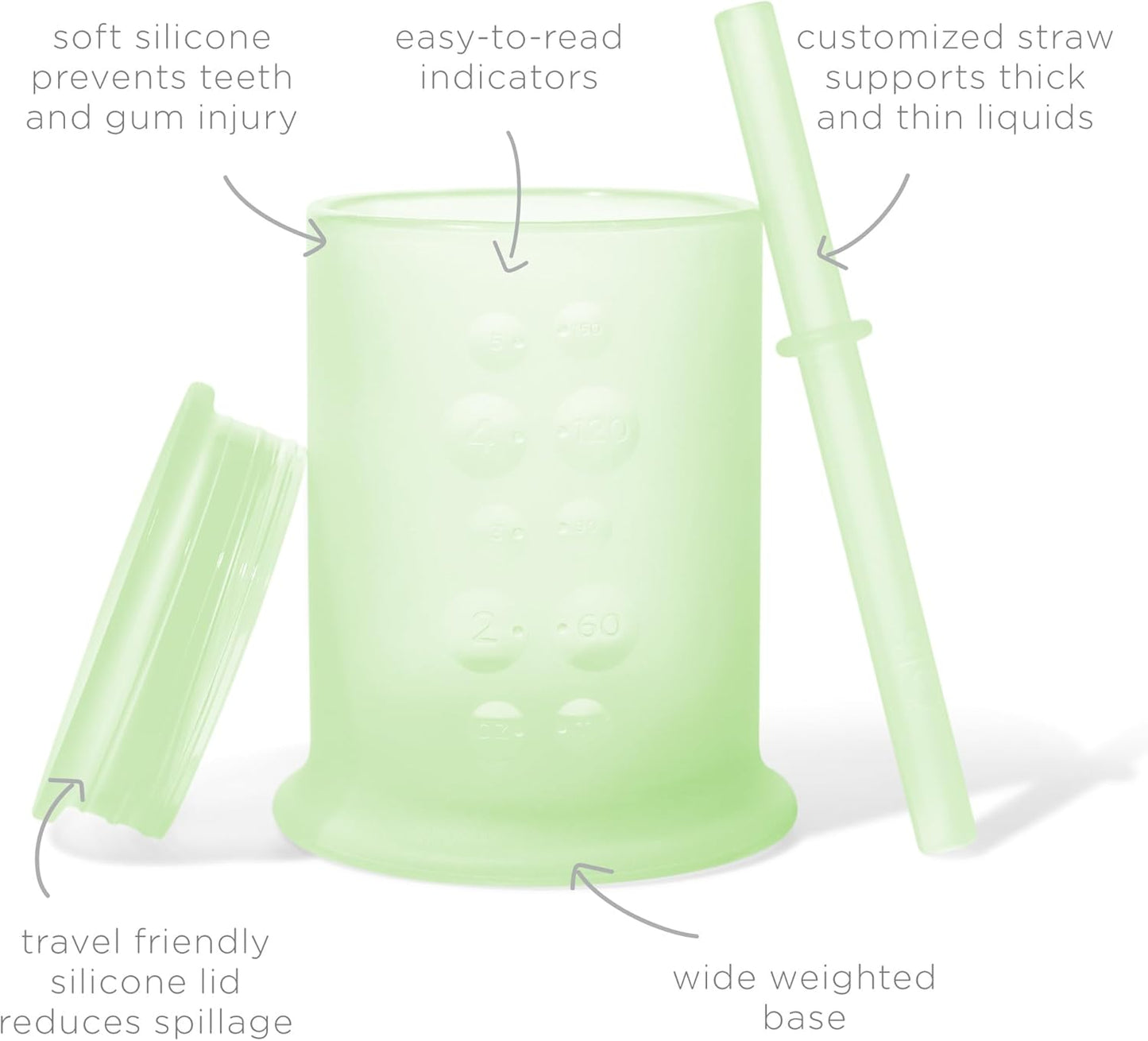 Olababy Silicone Training Cup with Straw Lid | Babies Water Drinking Cup | 6+ Mo Infant To 12-18 Months Toddler | Sippy Cup For Kids & Smoothie Cup | Baby Led Weaning (Kiwi, 5 oz)