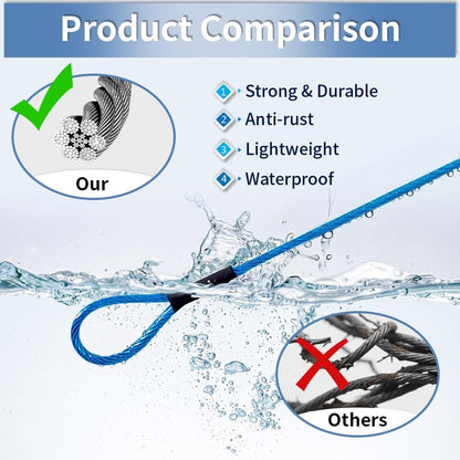 3.3mm (1/8 Inch) Outdoor Travel Stainless Steel Security Cable-4ft Luggage Lock Safety Wire Flexible Steel Wire Rope with Double Loop Safety for Luggage, Bike, Lock(Black+Blue, 4ft-(2Pack)