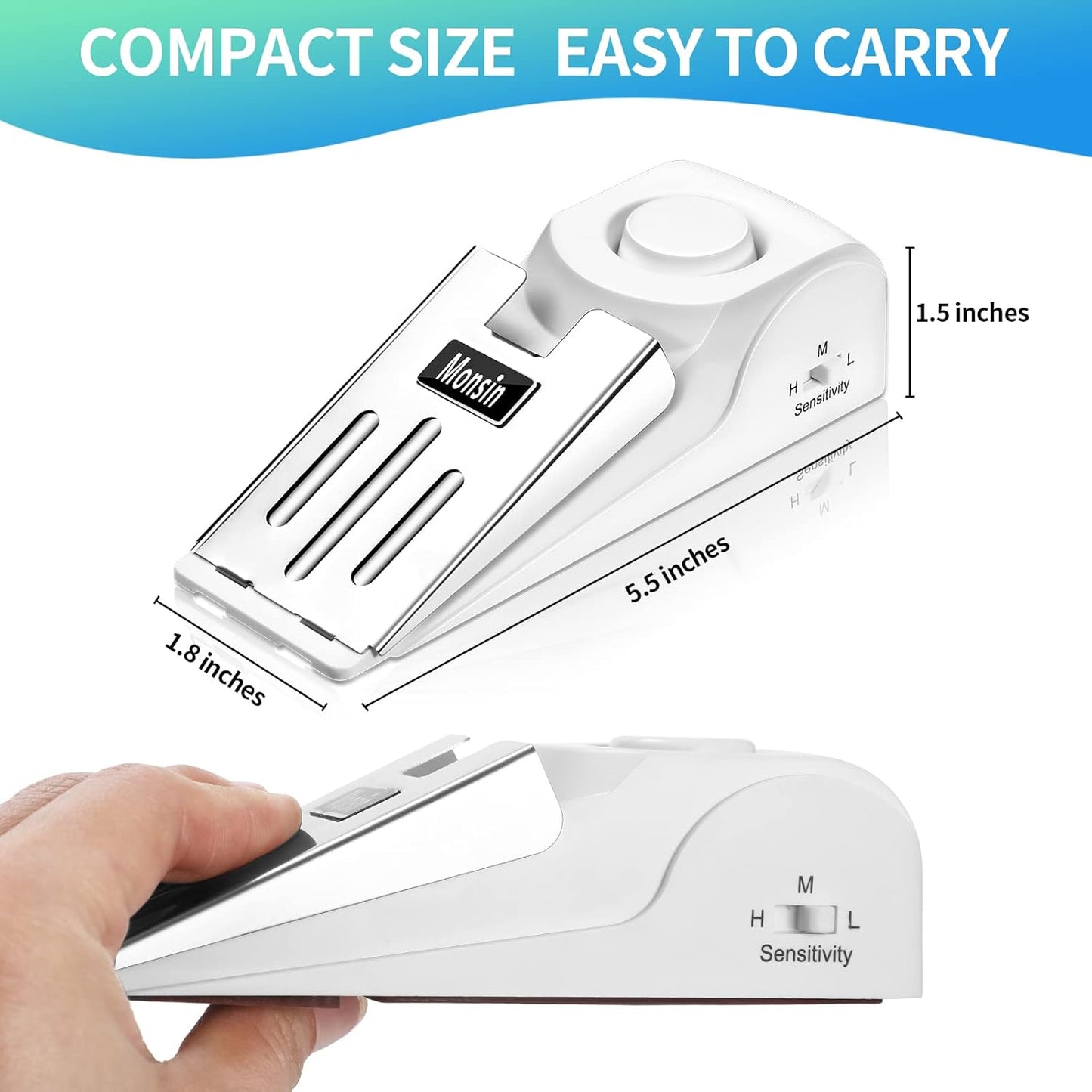 Door Stop Alarm, Door Stopper with 120DB Security Alarm, Floor Wedge Doorstop for Travel Apartment Home House (Pack of 4)