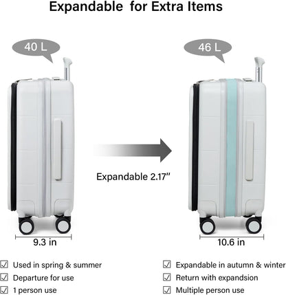 Hanke Hardside Expandable Carry On Luggage, 20 Inch Top Opening Trunk Luggages with Spinner Wheels, All-PC Hard Shell Carry-On Suitcase, Lightweight & TSA Airline Approved (Smoke White, 46L)