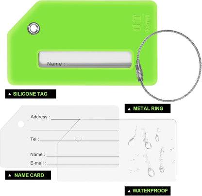 8 Pcs Luggage Tags for Suitcases, 26 Initial Letter Travel Luggage Baggage Identification Labels ID Tags Fully Bendable Tags with Stainless Steel Loop (Letter K, Green)