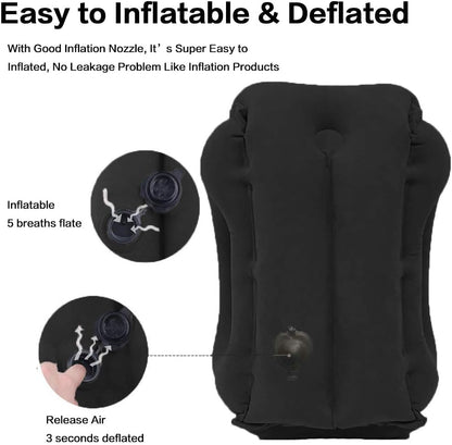 Inflatable Travel Pillow for Airplane, Neck Air Pillow for Sleeping to Avoid Neck and Shoulder Pain, Support Head and Lumbar, Used for Airplane, Car, Bus and Office (Black)