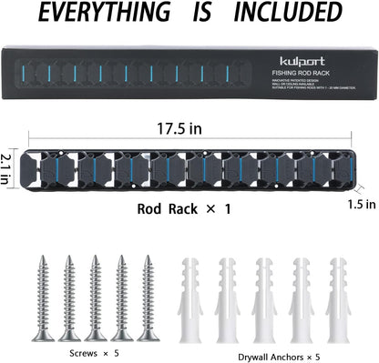 Fishing Rod Holder, Wall-Mounted Fishing Rod Rack, Vertical Fishing Pole Holder Holds Up to 9 Rods or Combos, Fishing Rod Rack for Garage Organization System & Fits Most Rods